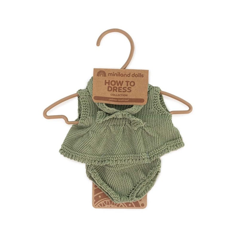 Miniland Clothes for Dolls 8 1/4'' Knitted Outfit Dress & Headband - ECO, Made in Spain, Quality, Role Play, Educational - Image 2